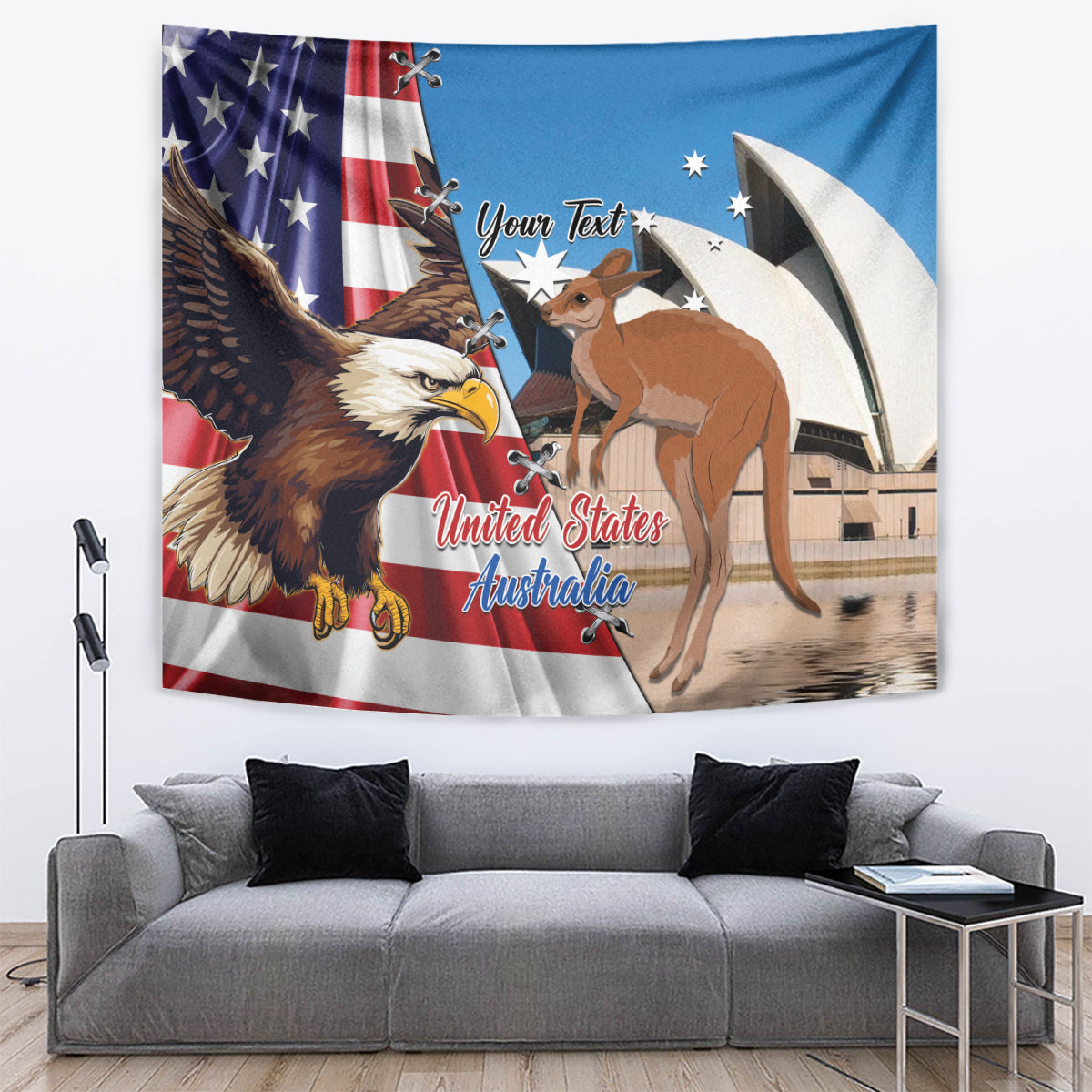 Personalised United States And Australia Tapestry USA Eagle With Aussie Kangaroo - Vibe Hoodie Shop