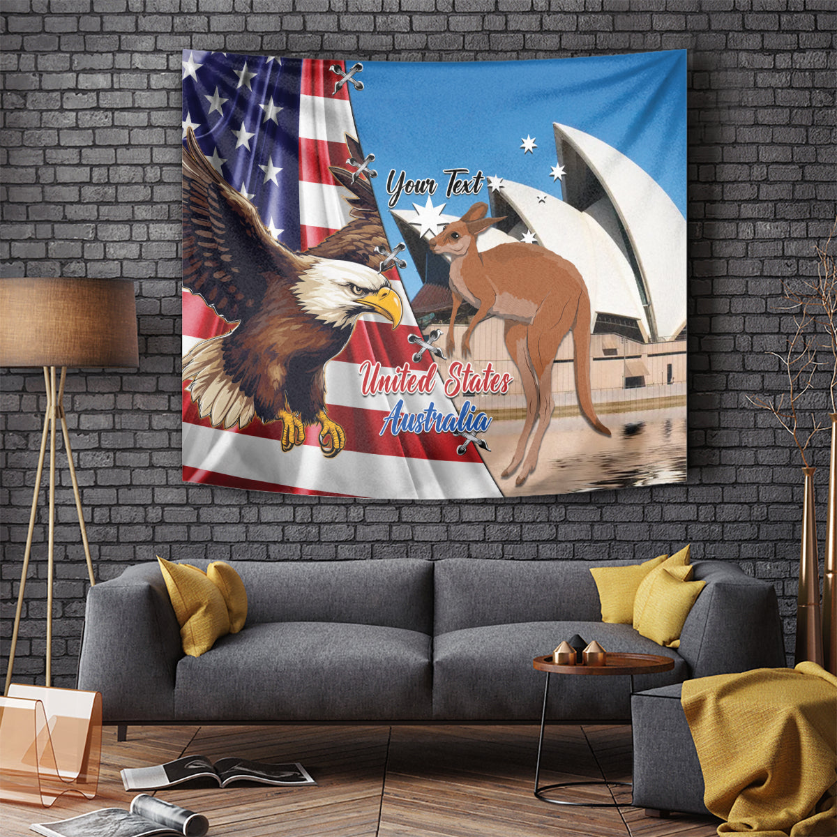 Personalised United States And Australia Tapestry USA Eagle With Aussie Kangaroo - Vibe Hoodie Shop