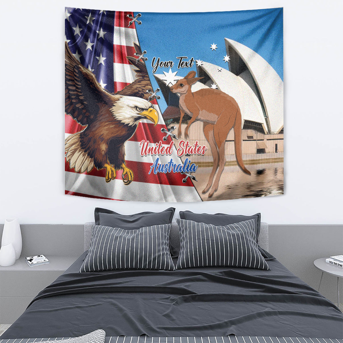 Personalised United States And Australia Tapestry USA Eagle With Aussie Kangaroo - Vibe Hoodie Shop