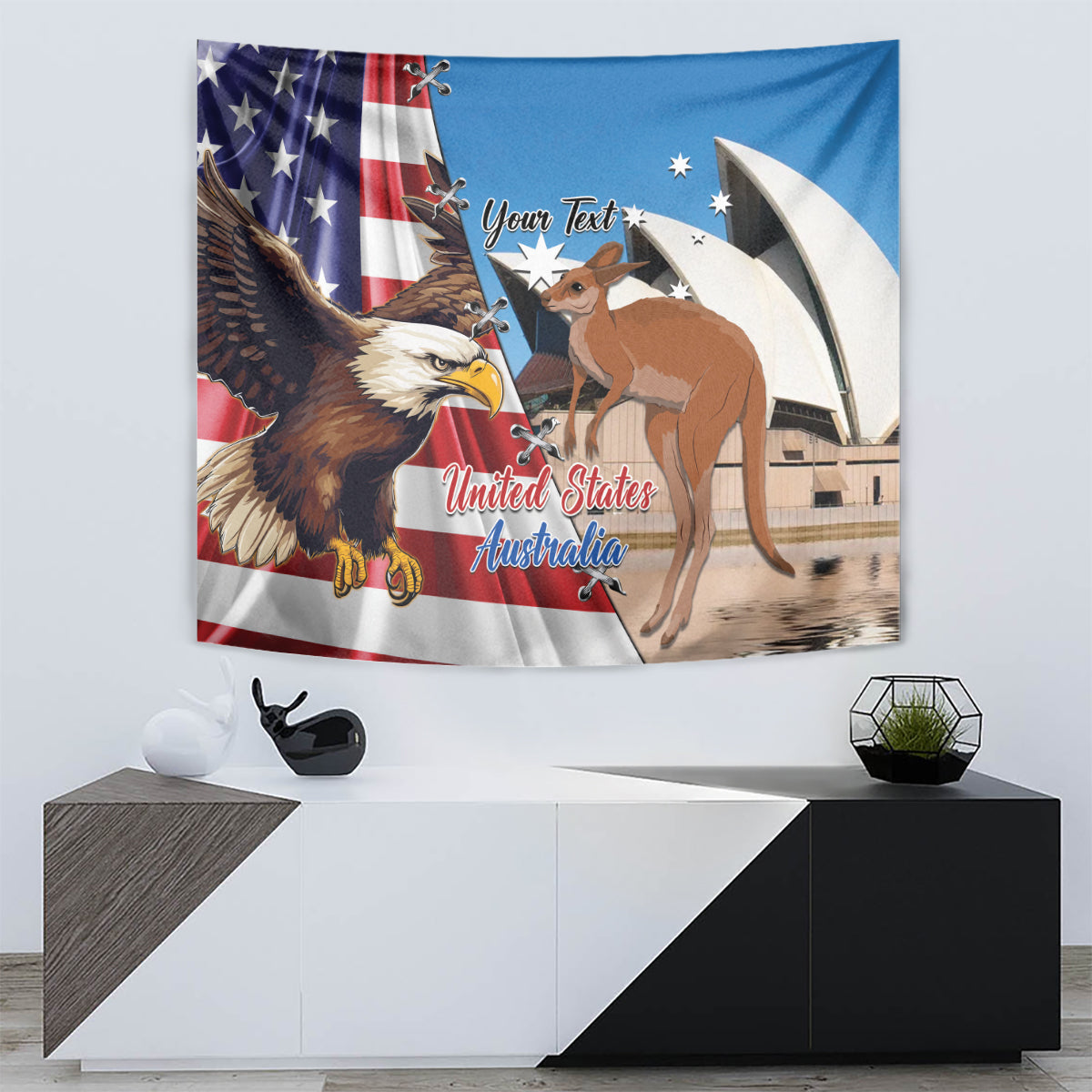 Personalised United States And Australia Tapestry USA Eagle With Aussie Kangaroo - Vibe Hoodie Shop