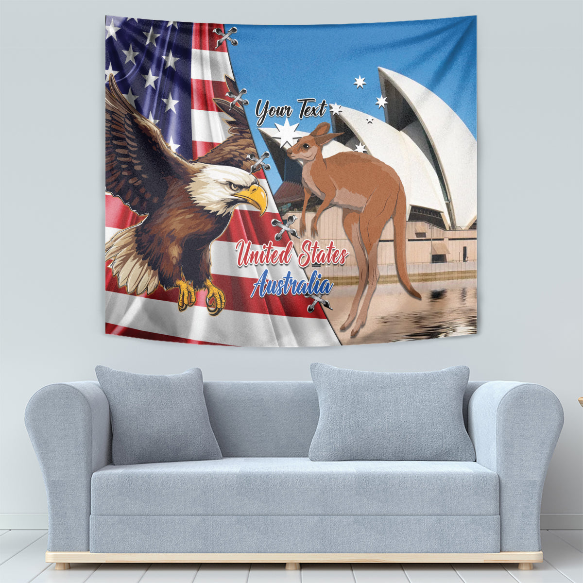 Personalised United States And Australia Tapestry USA Eagle With Aussie Kangaroo - Vibe Hoodie Shop