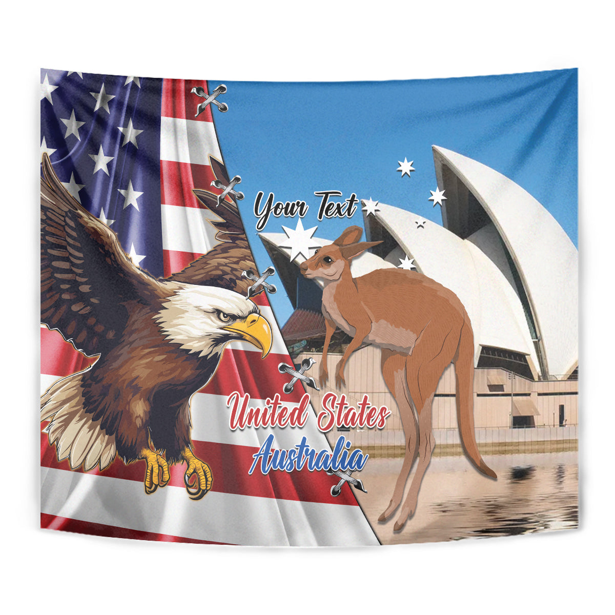 Personalised United States And Australia Tapestry USA Eagle With Aussie Kangaroo - Vibe Hoodie Shop