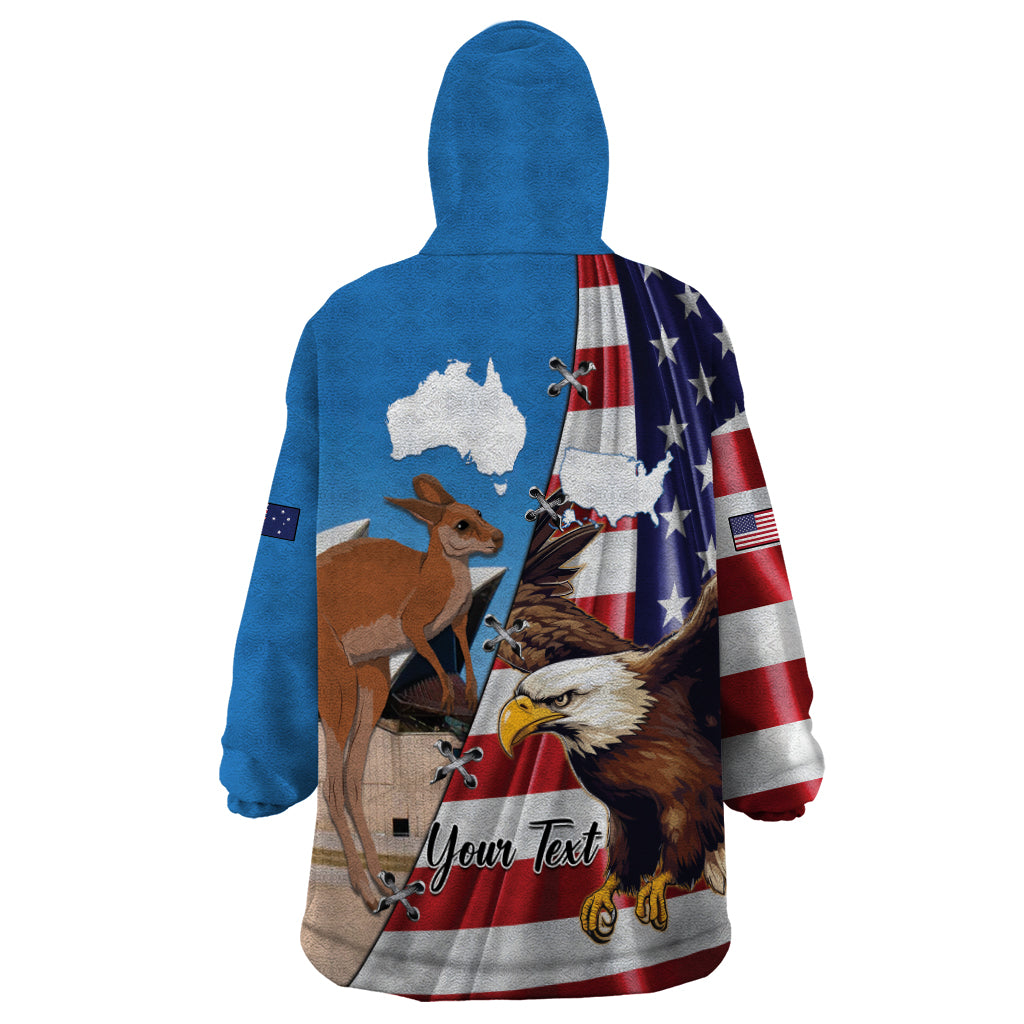 Personalised United States And Australia Wearable Blanket Hoodie USA Eagle With Aussie Kangaroo - Vibe Hoodie Shop