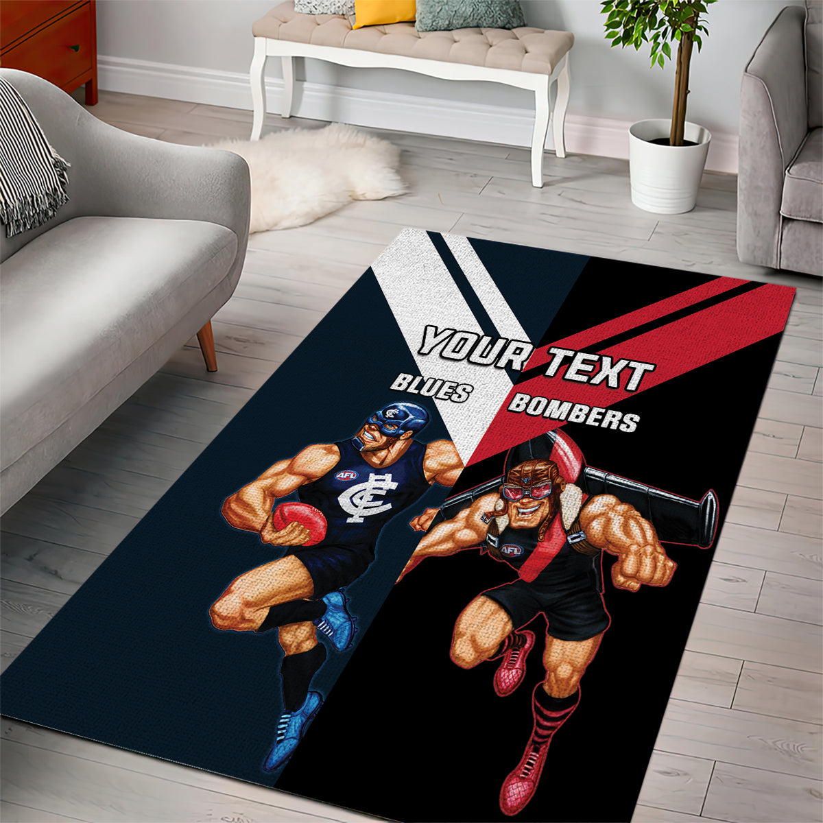 Custom Blues And Bombers Football Area Rug 2024 Together Sporty - Vibe Hoodie Shop