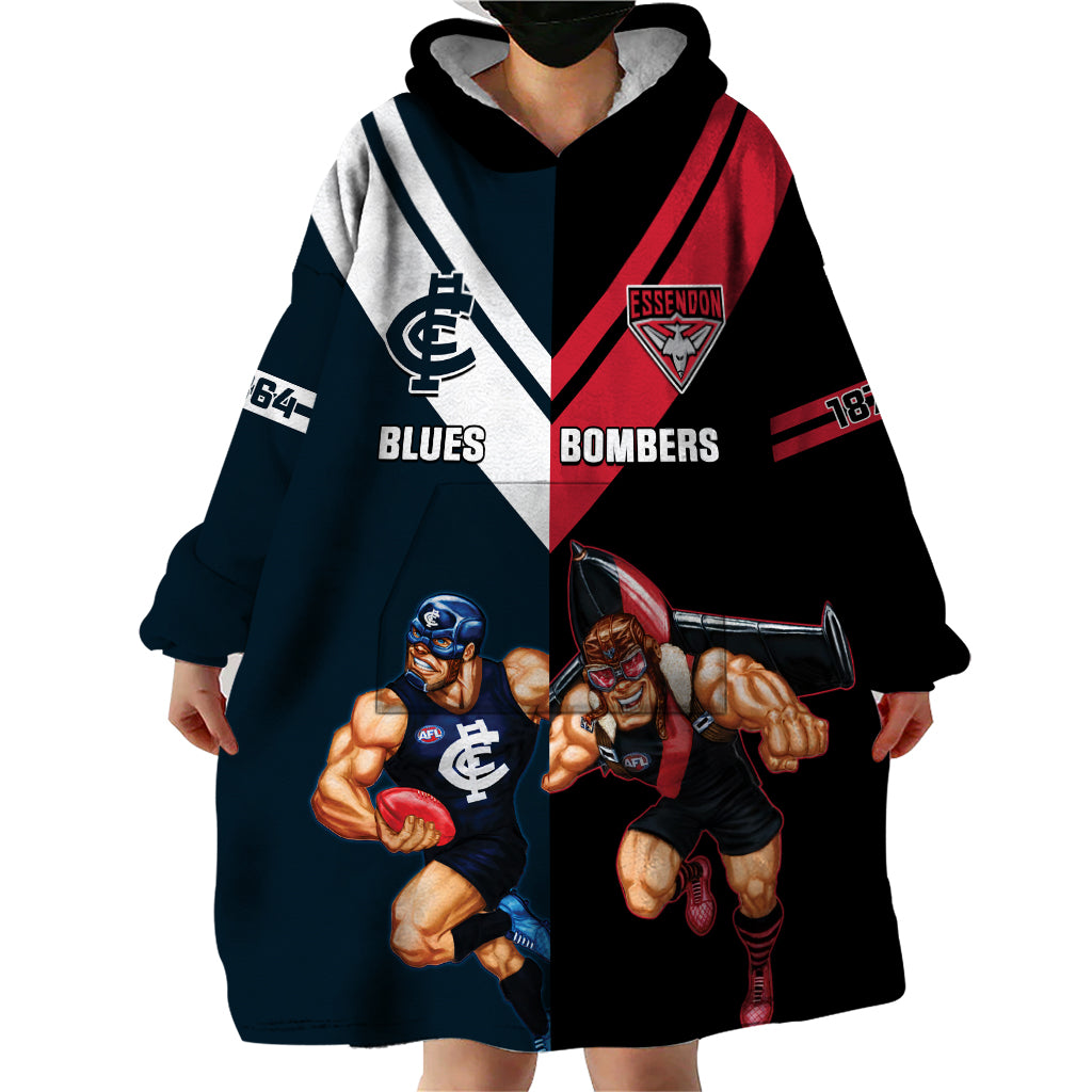 Custom Blues And Bombers Football Wearable Blanket Hoodie 2024 Together Sporty - Vibe Hoodie Shop