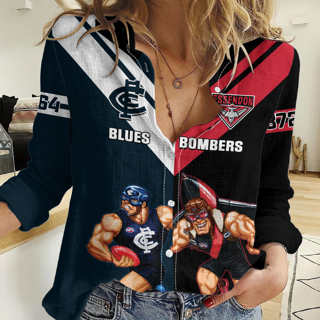 Custom Blues And Bombers Football Women Casual Shirt 2024 Together Sporty - Vibe Hoodie Shop