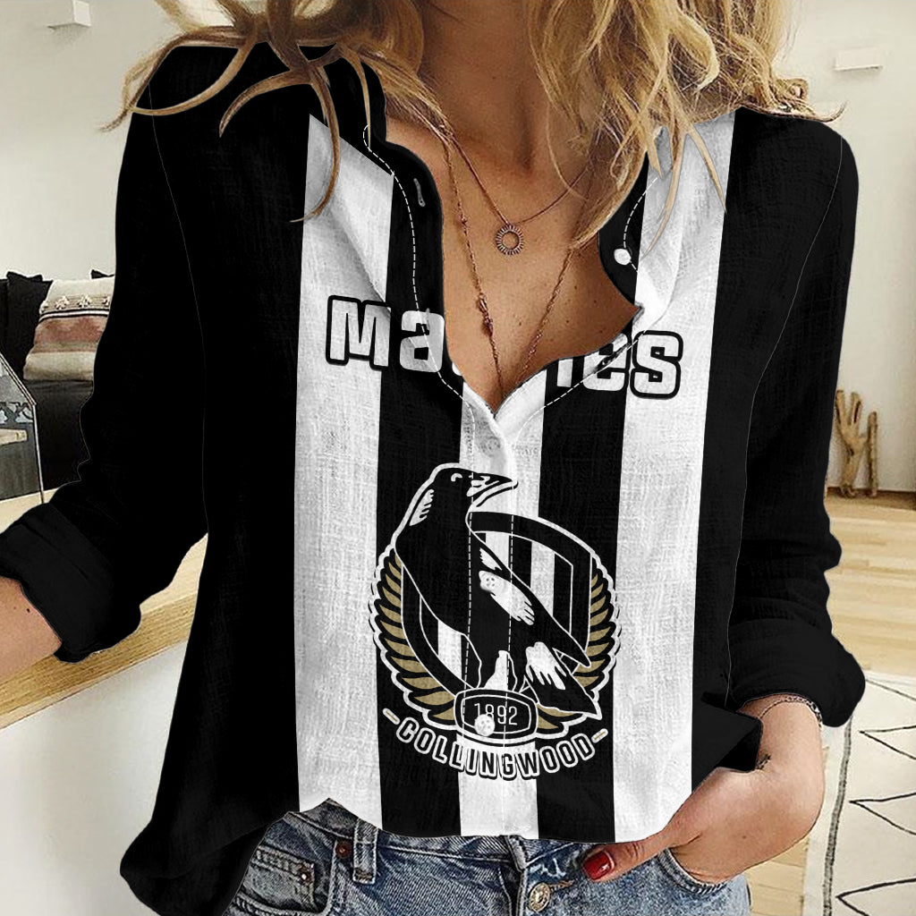 Collingwood Football 2023 Women Casual Shirt Go Magpies Sporty Style - Vibe Hoodie Shop