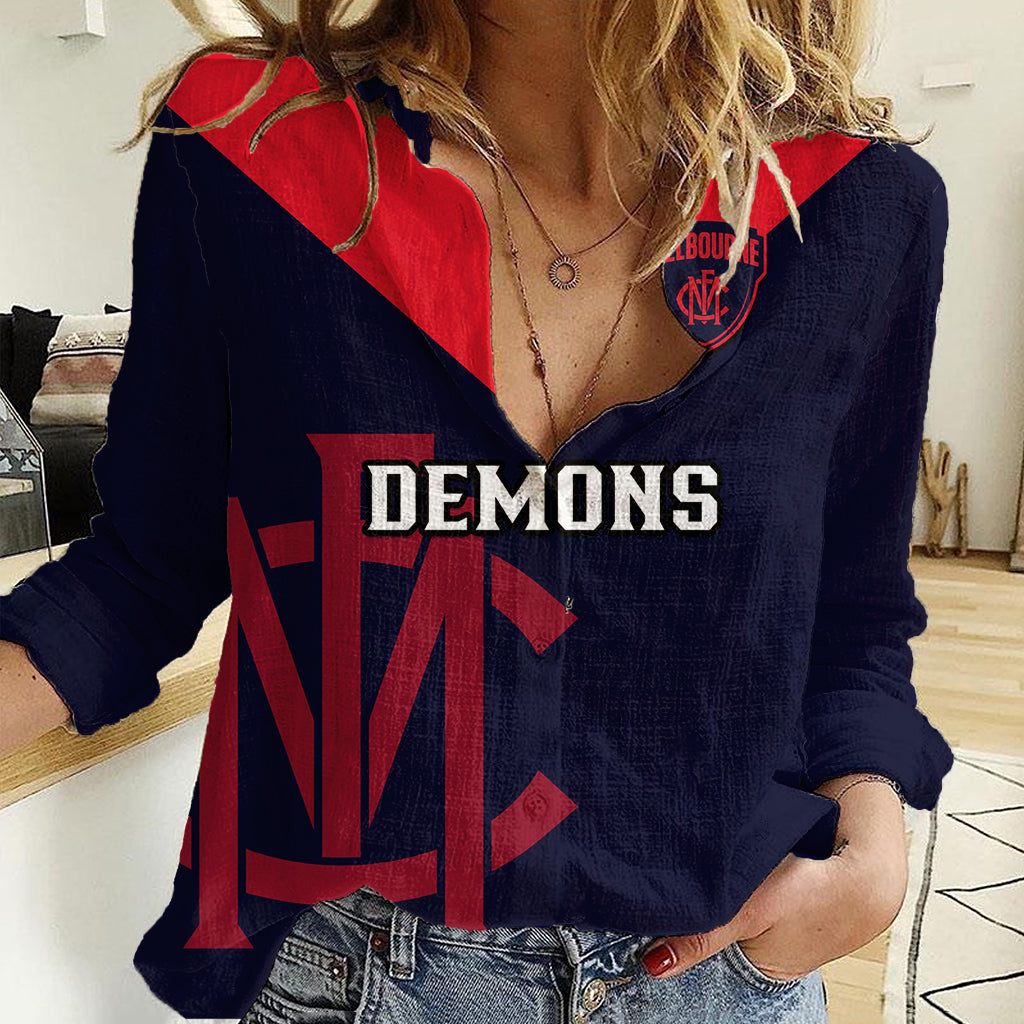 Personalised Melbourne Football 2023 Women Casual Shirt Go Demons Sporty Style - Vibe Hoodie Shop
