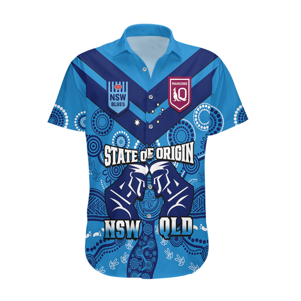 QLD Maroons and NSW Blues Rugby Hawaiian Shirt State of Origin 2023 Indigenous Blue - Vibe Hoodie Shop