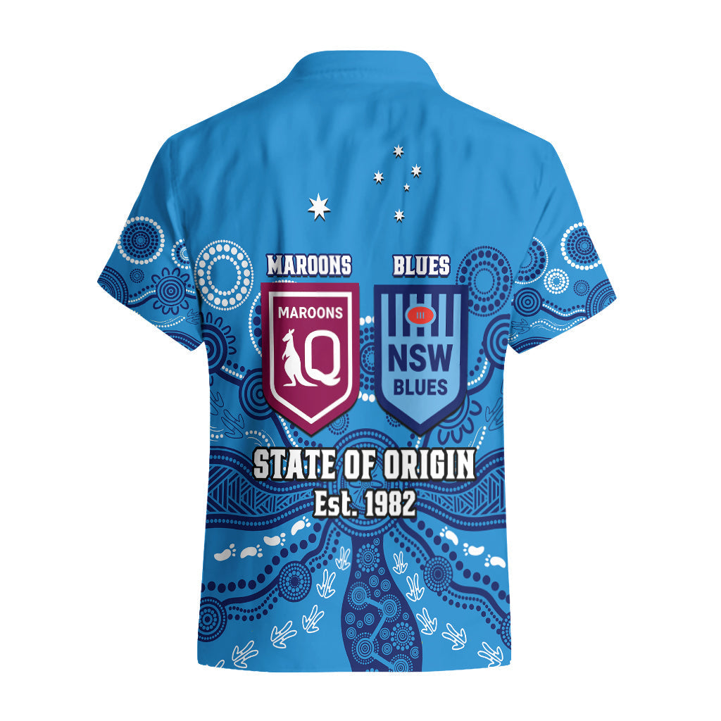 QLD Maroons and NSW Blues Rugby Hawaiian Shirt State of Origin 2023 Indigenous Blue - Vibe Hoodie Shop