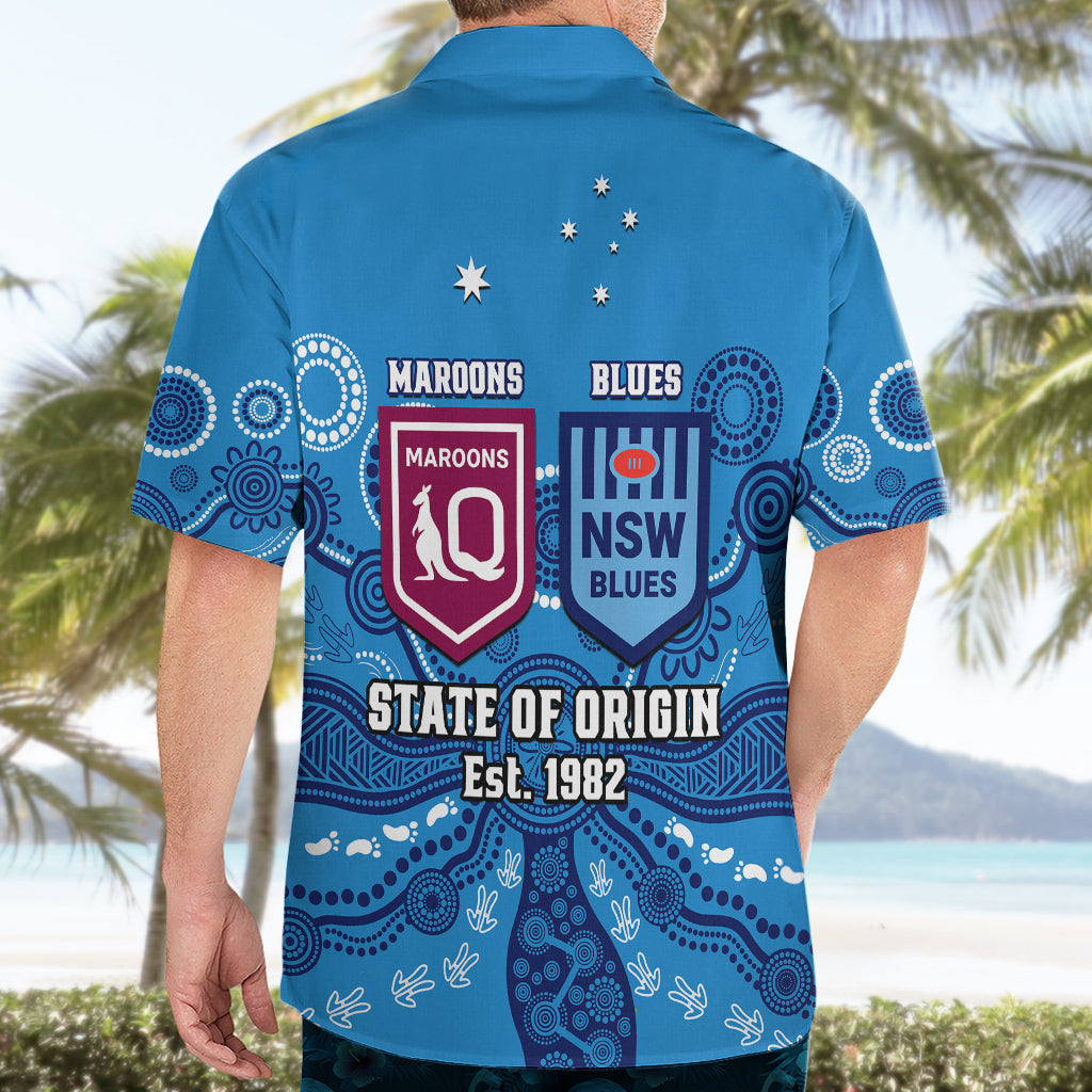 QLD Maroons and NSW Blues Rugby Hawaiian Shirt State of Origin 2023 Indigenous Blue - Vibe Hoodie Shop