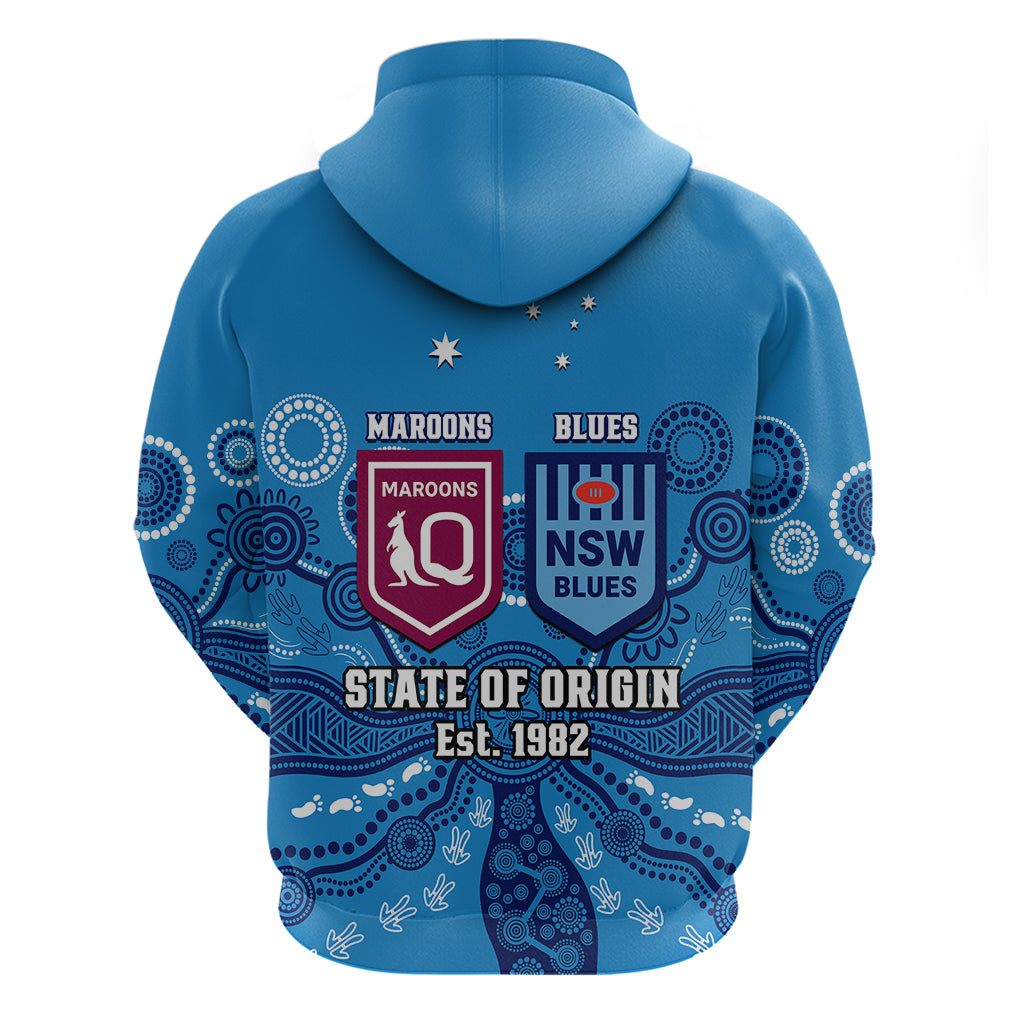 QLD Maroons and NSW Blues Rugby Hoodie State of Origin 2023 Indigenous Blue - Vibe Hoodie Shop