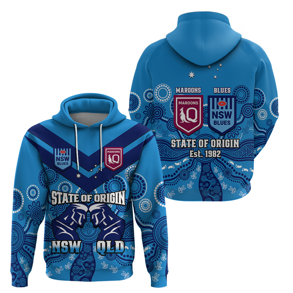 QLD Maroons and NSW Blues Rugby Hoodie State of Origin 2023 Indigenous Blue - Vibe Hoodie Shop