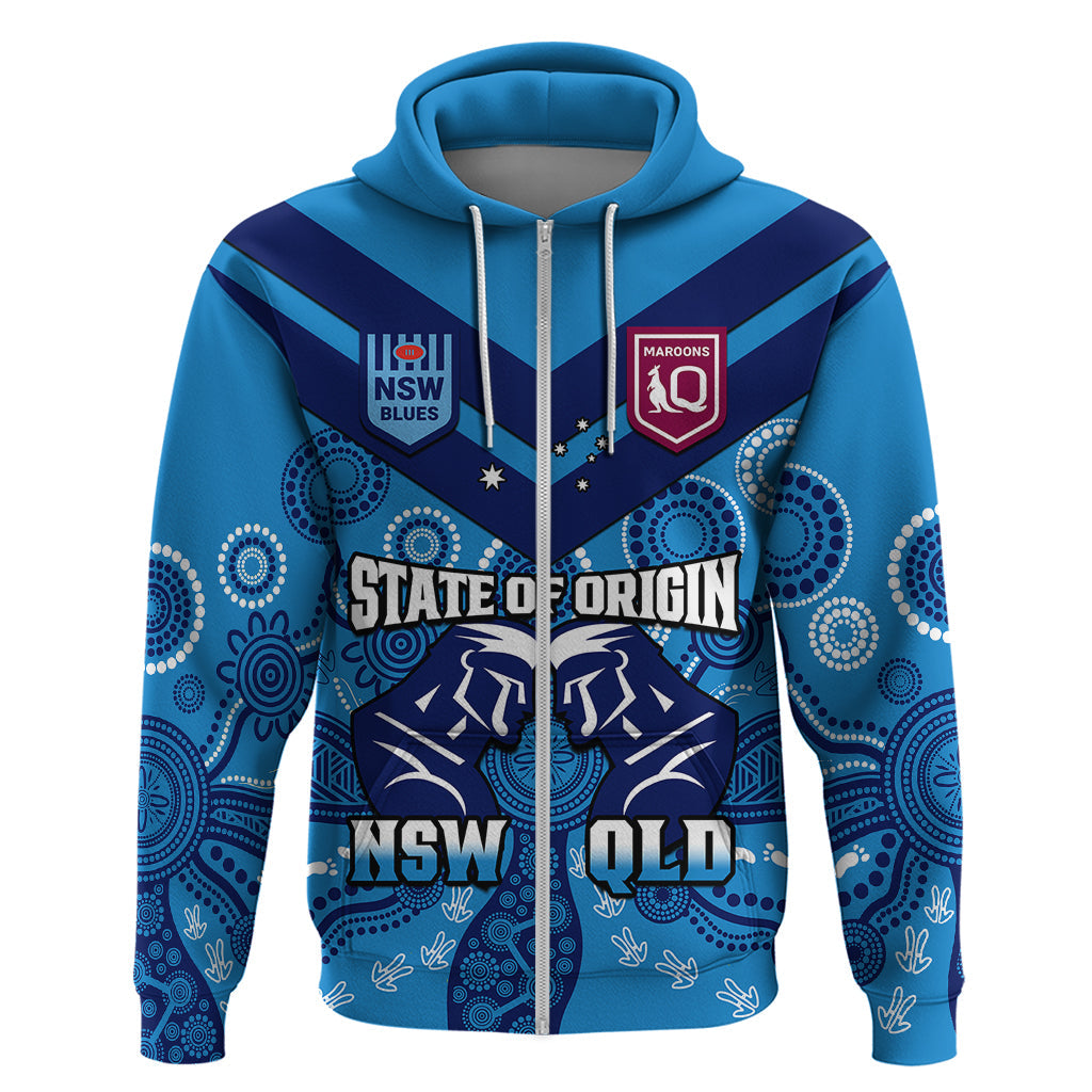 QLD Maroons and NSW Blues Rugby Hoodie State of Origin 2023 Indigenous Blue - Vibe Hoodie Shop