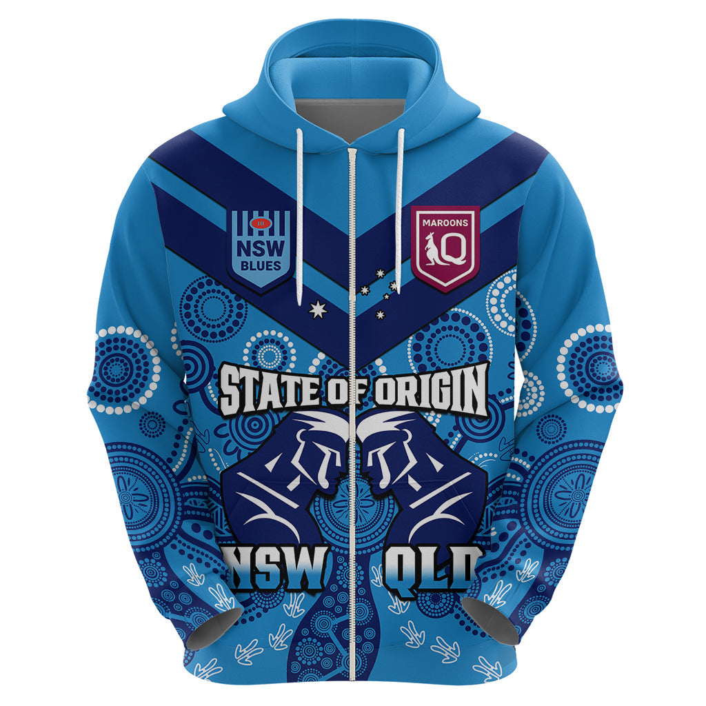 QLD Maroons and NSW Blues Rugby Hoodie State of Origin 2023 Indigenous Blue - Vibe Hoodie Shop