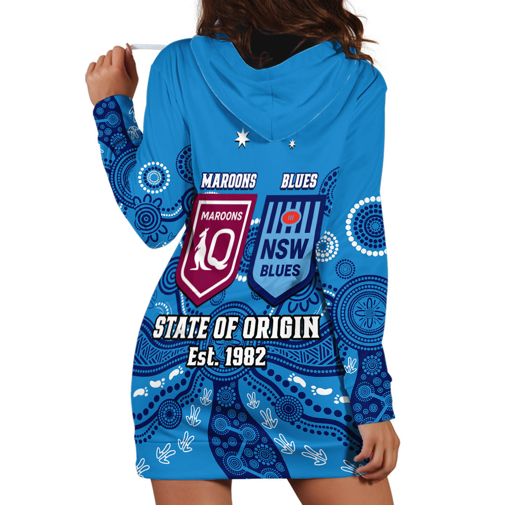 QLD Maroons and NSW Blues Rugby Hoodie Dress State of Origin 2023 Indigenous Blue - Vibe Hoodie Shop