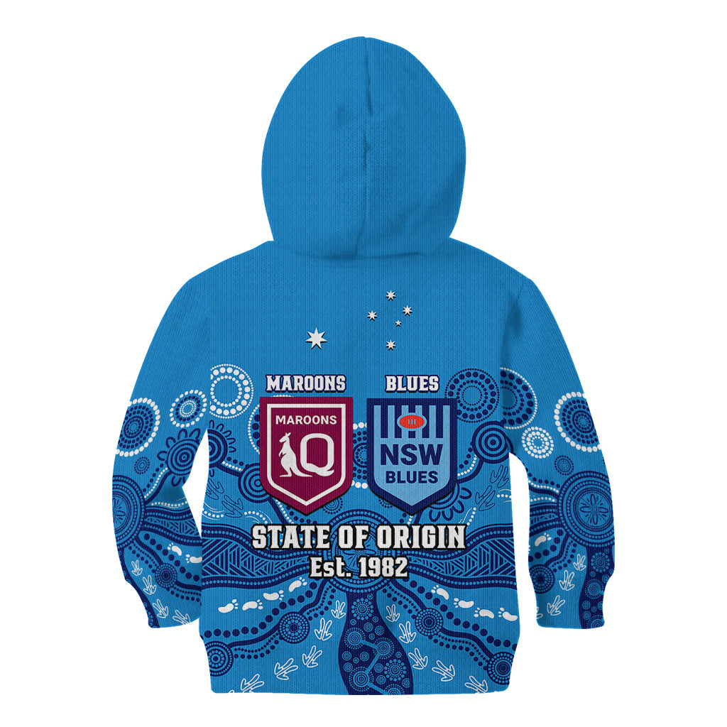 QLD Maroons and NSW Blues Rugby Kid Hoodie State of Origin 2023 Indigenous Blue - Vibe Hoodie Shop
