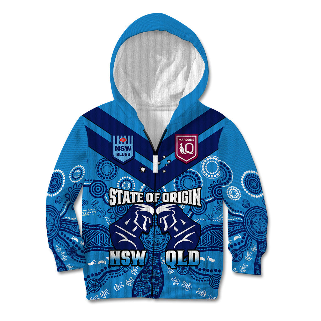 QLD Maroons and NSW Blues Rugby Kid Hoodie State of Origin 2023 Indigenous Blue - Vibe Hoodie Shop