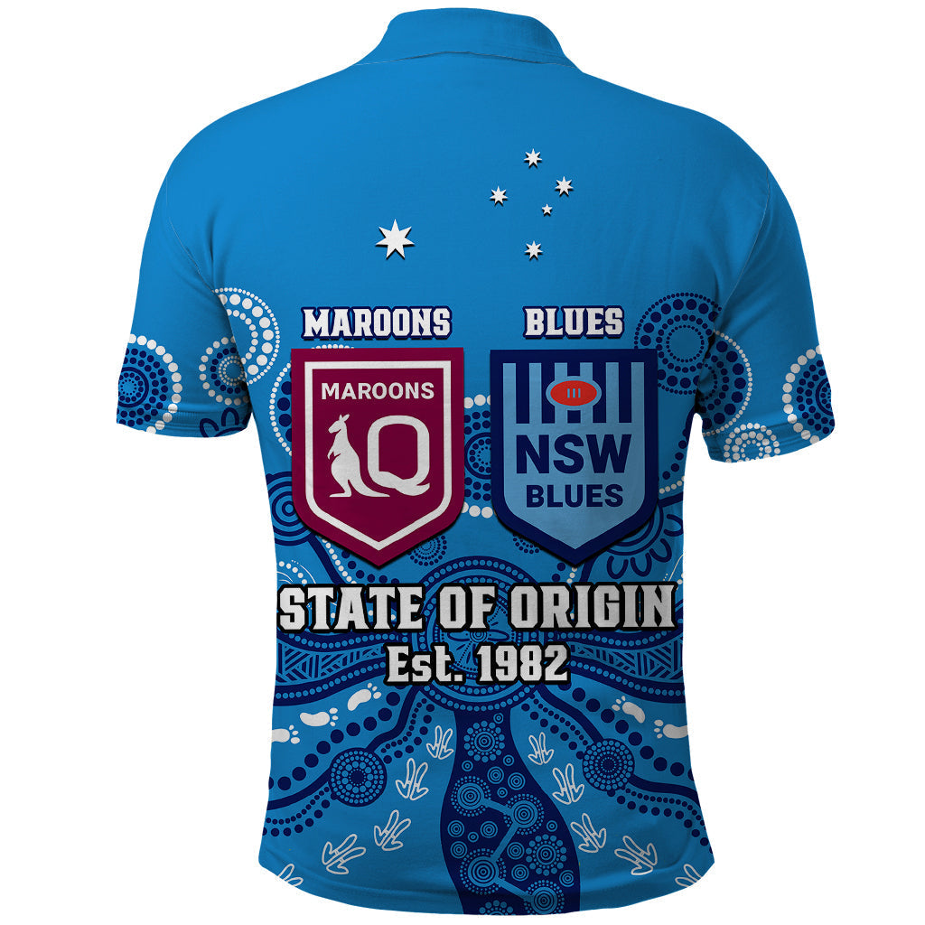 QLD Maroons and NSW Blues Rugby Polo Shirt State of Origin 2023 Indigenous Blue - Vibe Hoodie Shop