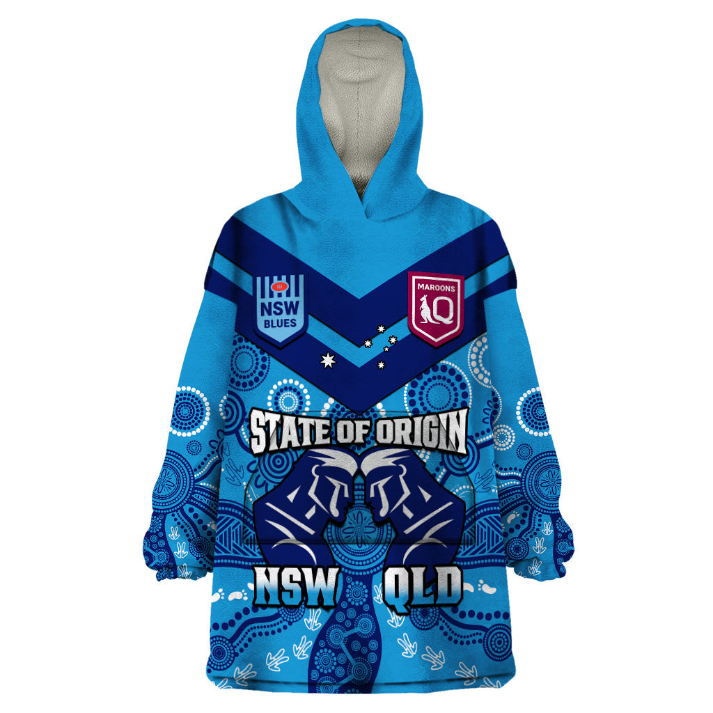 QLD Maroons and NSW Blues Rugby Wearable Blanket Hoodie State of Origin 2023 Indigenous Blue - Vibe Hoodie Shop