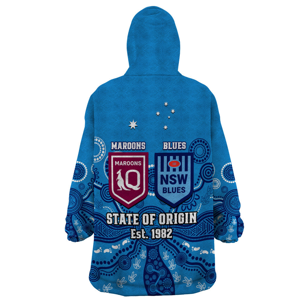 QLD Maroons and NSW Blues Rugby Wearable Blanket Hoodie State of Origin 2023 Indigenous Blue - Vibe Hoodie Shop