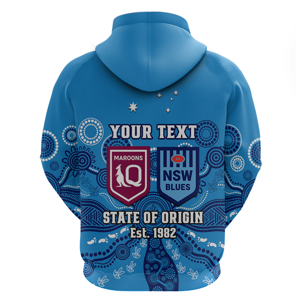 Personalised QLD Maroons and NSW Blues Rugby Hoodie State of Origin 2023 Indigenous Blue - Vibe Hoodie Shop