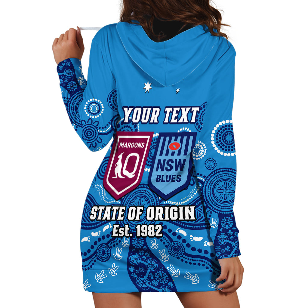 Personalised QLD Maroons and NSW Blues Rugby Hoodie Dress State of Origin 2023 Indigenous Blue - Vibe Hoodie Shop