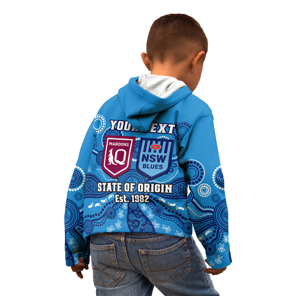 Personalised QLD Maroons and NSW Blues Rugby Kid Hoodie State of Origin 2023 Indigenous Blue - Vibe Hoodie Shop