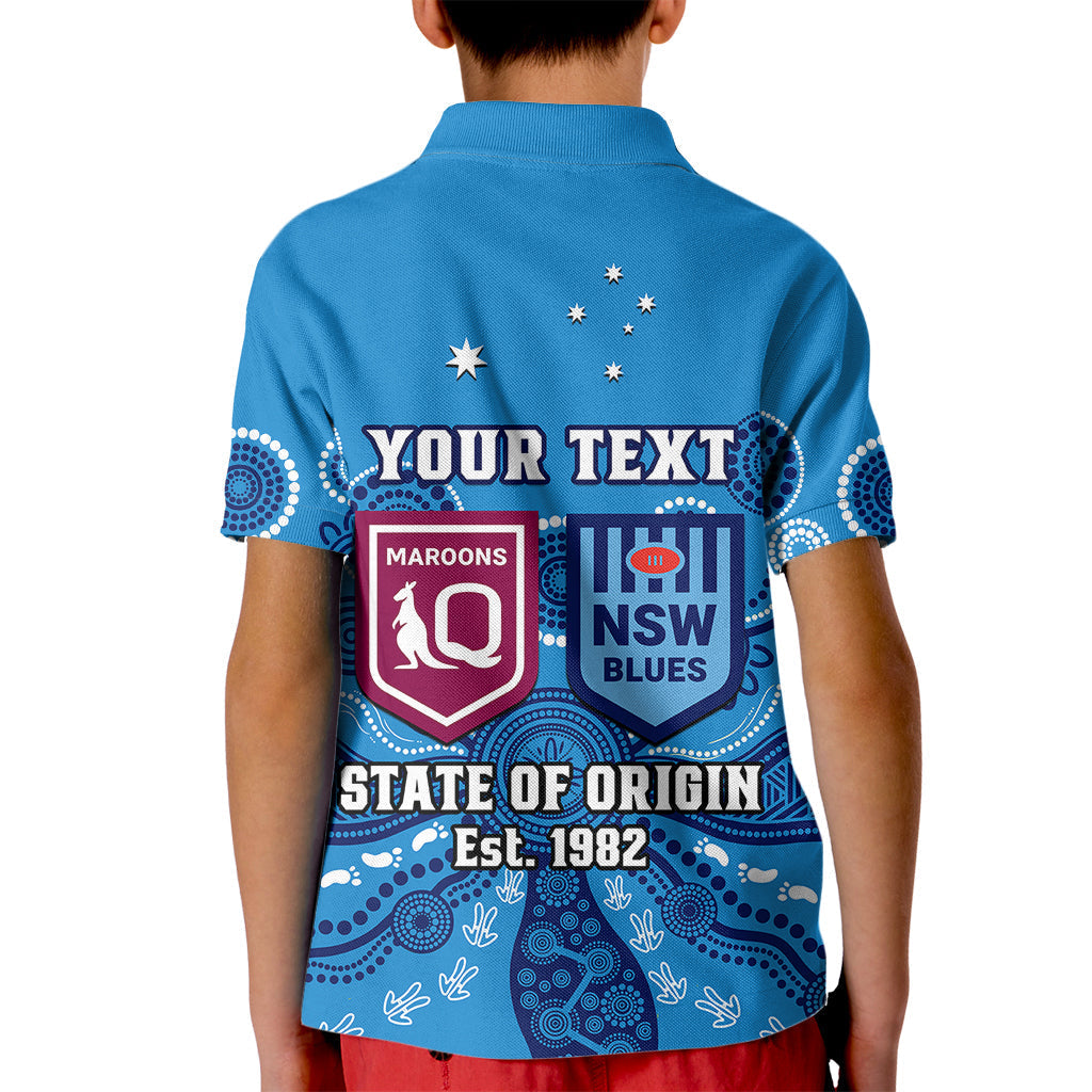 Personalised QLD Maroons and NSW Blues Rugby Kid Polo Shirt State of Origin 2023 Indigenous Blue - Vibe Hoodie Shop