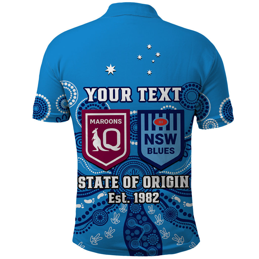 Personalised QLD Maroons and NSW Blues Rugby Polo Shirt State of Origin 2023 Indigenous Blue - Vibe Hoodie Shop