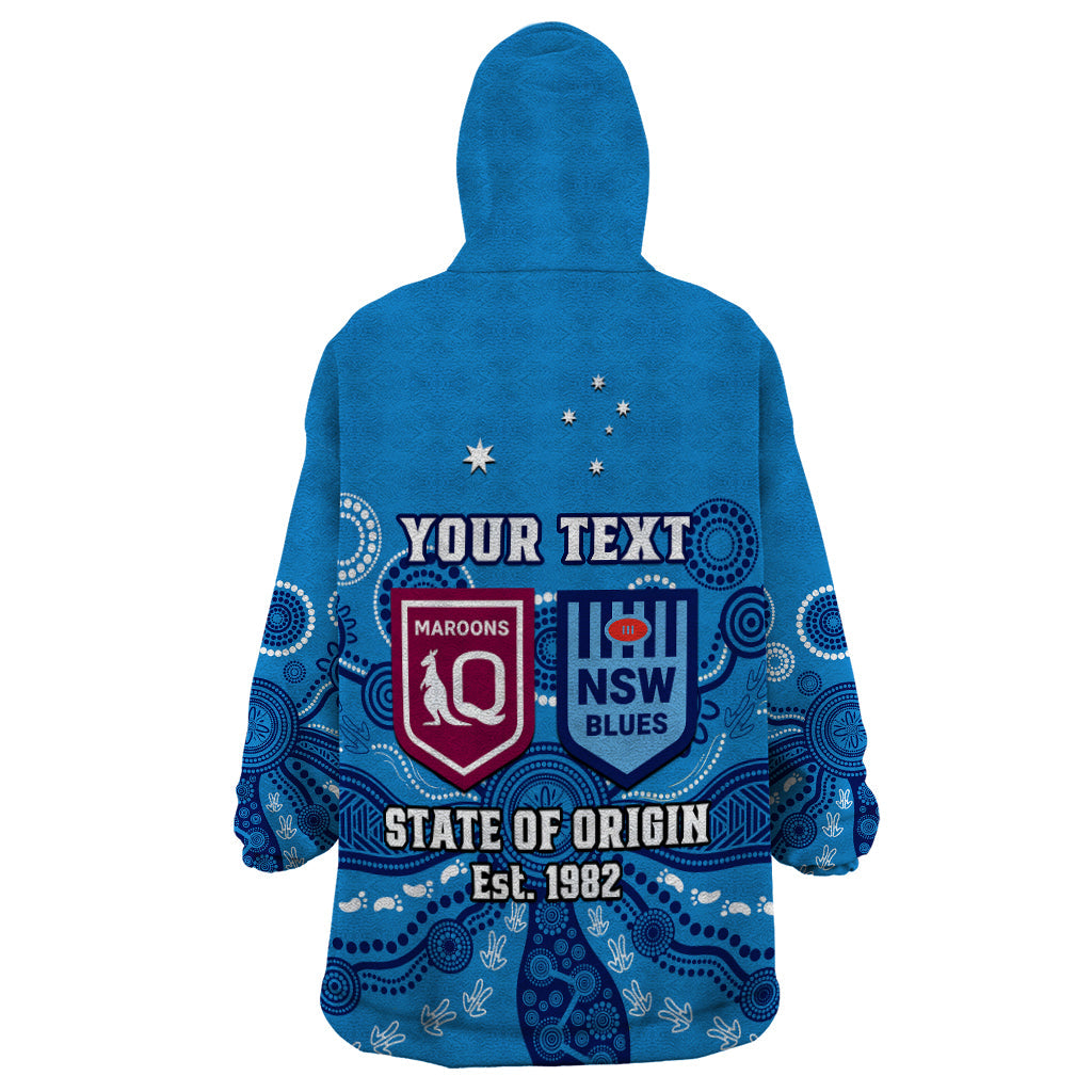 Personalised QLD Maroons and NSW Blues Rugby Wearable Blanket Hoodie State of Origin 2023 Indigenous Blue - Vibe Hoodie Shop