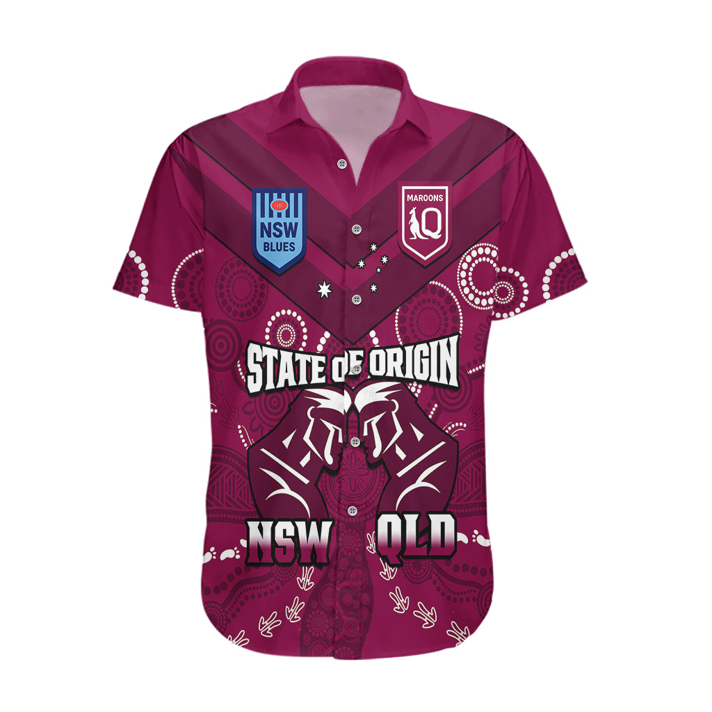 QLD Maroons and NSW Blues Rugby Hawaiian Shirt State of Origin 2023 Indigenous Maroon - Vibe Hoodie Shop