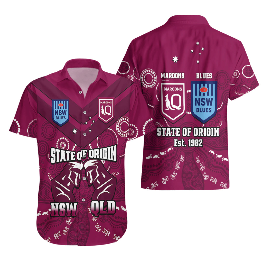 QLD Maroons and NSW Blues Rugby Hawaiian Shirt State of Origin 2023 Indigenous Maroon - Vibe Hoodie Shop