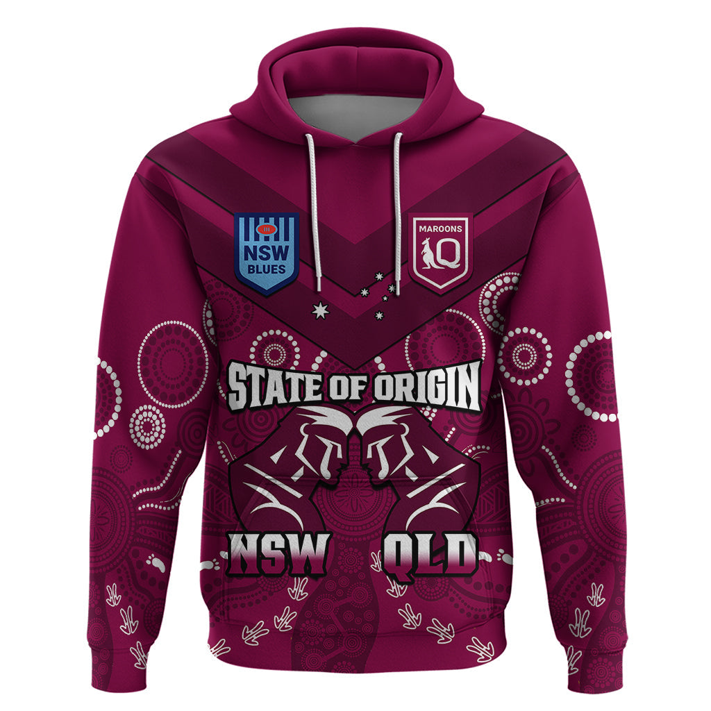 QLD Maroons and NSW Blues Rugby Hoodie State of Origin 2023 Indigenous Maroon - Vibe Hoodie Shop