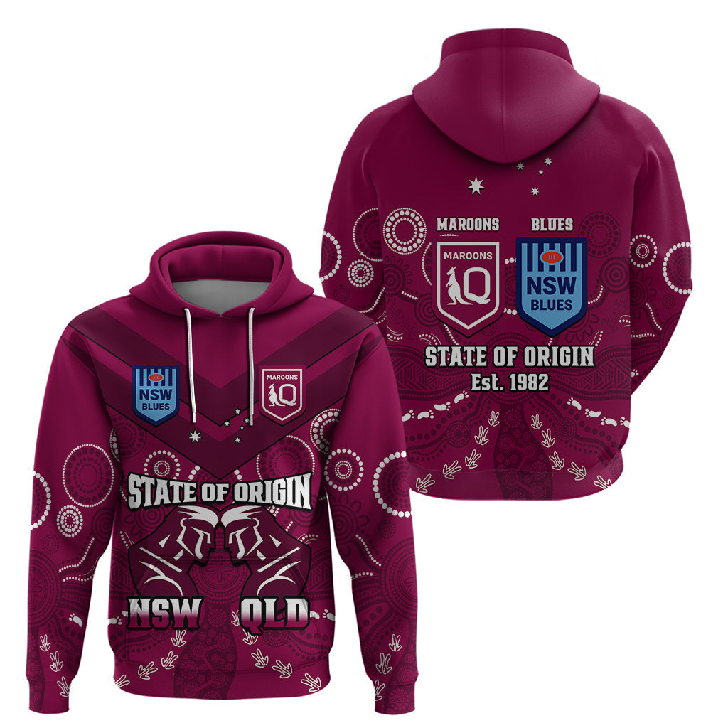 QLD Maroons and NSW Blues Rugby Hoodie State of Origin 2023 Indigenous Maroon - Vibe Hoodie Shop