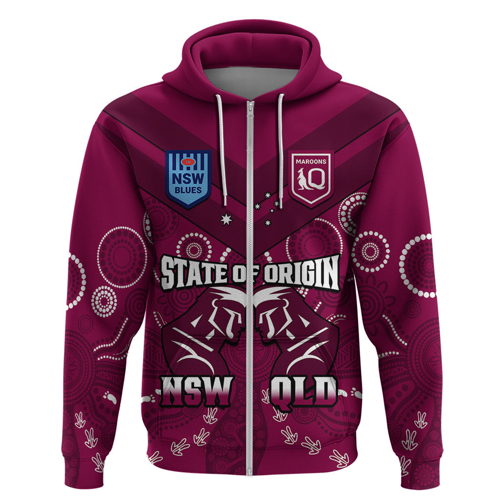 QLD Maroons and NSW Blues Rugby Hoodie State of Origin 2023 Indigenous Maroon - Vibe Hoodie Shop