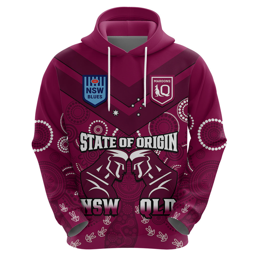 QLD Maroons and NSW Blues Rugby Hoodie State of Origin 2023 Indigenous Maroon - Vibe Hoodie Shop