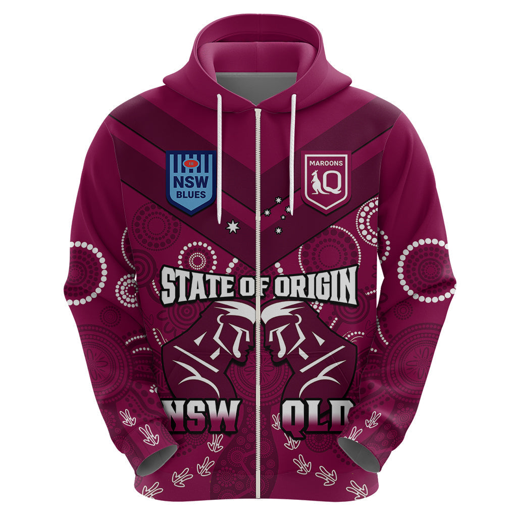 QLD Maroons and NSW Blues Rugby Hoodie State of Origin 2023 Indigenous Maroon - Vibe Hoodie Shop