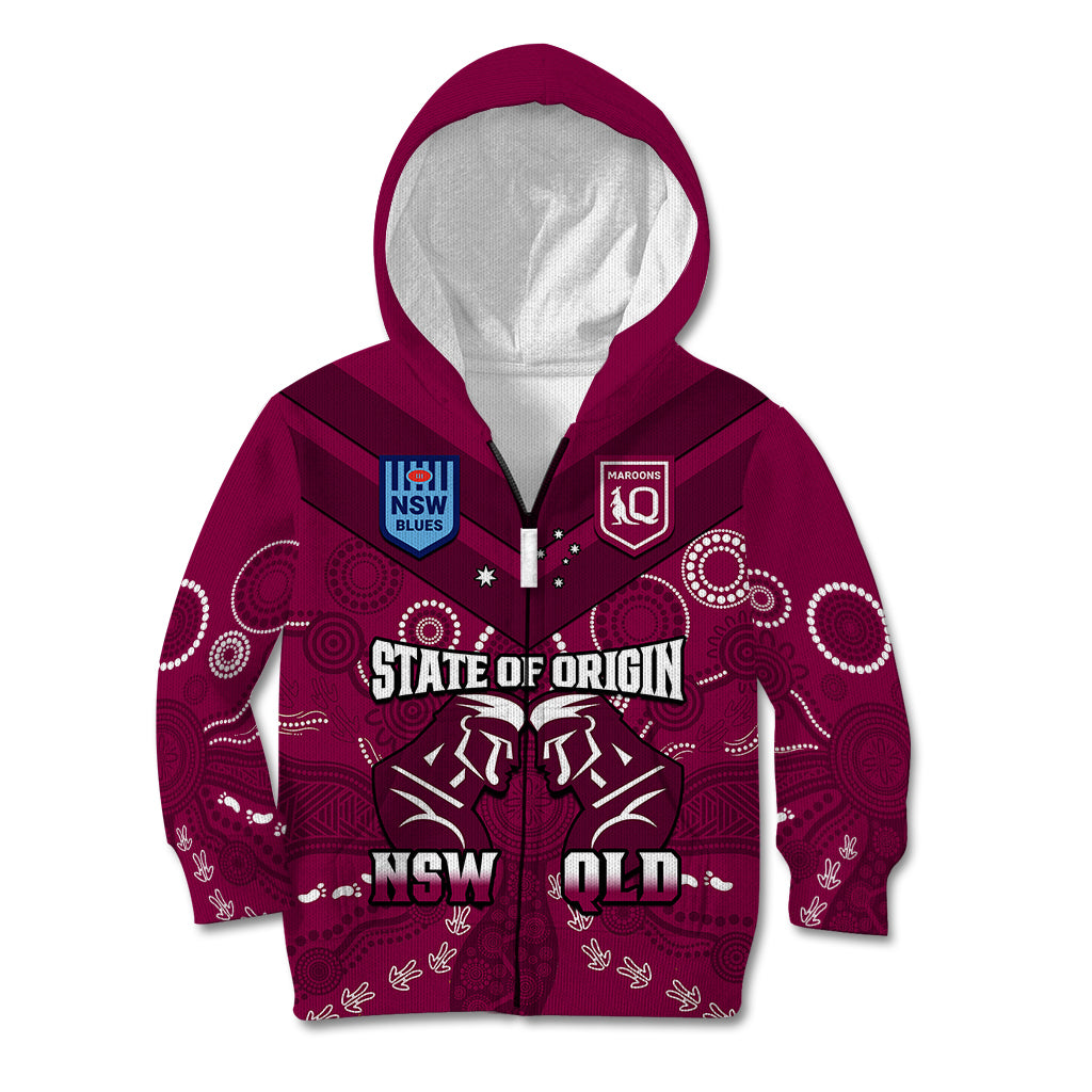 QLD Maroons and NSW Blues Rugby Kid Hoodie State of Origin 2023 Indigenous Maroon - Vibe Hoodie Shop