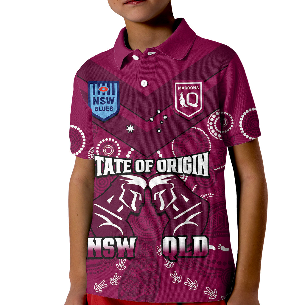 QLD Maroons and NSW Blues Rugby Kid Polo Shirt State of Origin 2023 Indigenous Maroon - Vibe Hoodie Shop