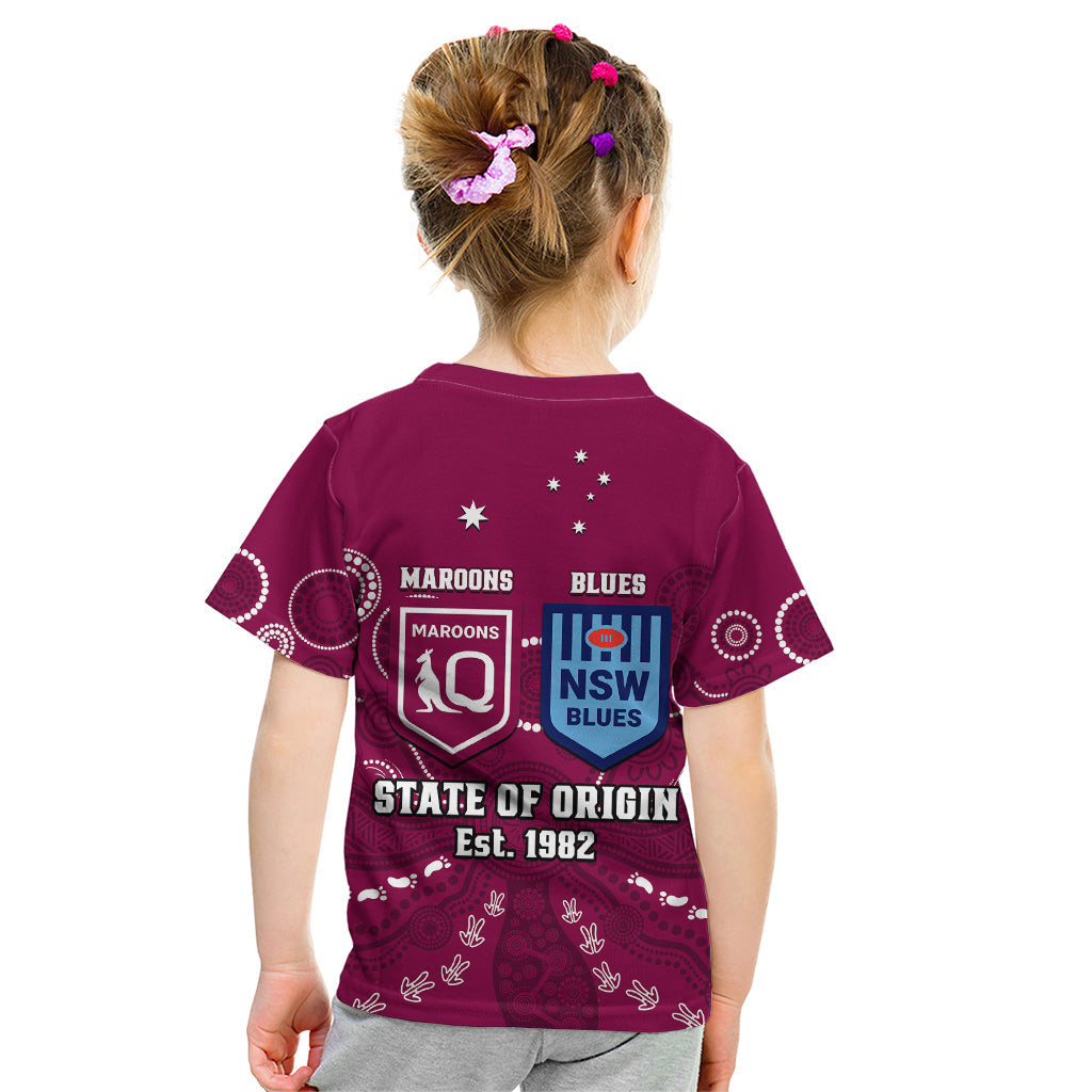 QLD Maroons and NSW Blues Rugby Kid T Shirt State of Origin 2023 Indigenous Maroon - Vibe Hoodie Shop