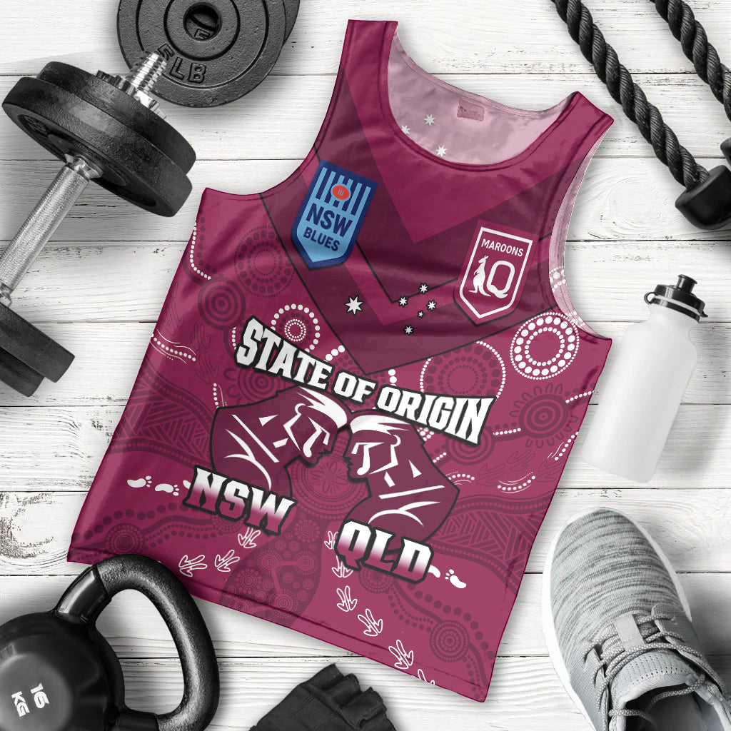 QLD Maroons and NSW Blues Rugby Men Tank Top State of Origin 2023 Indigenous Maroon - Vibe Hoodie Shop