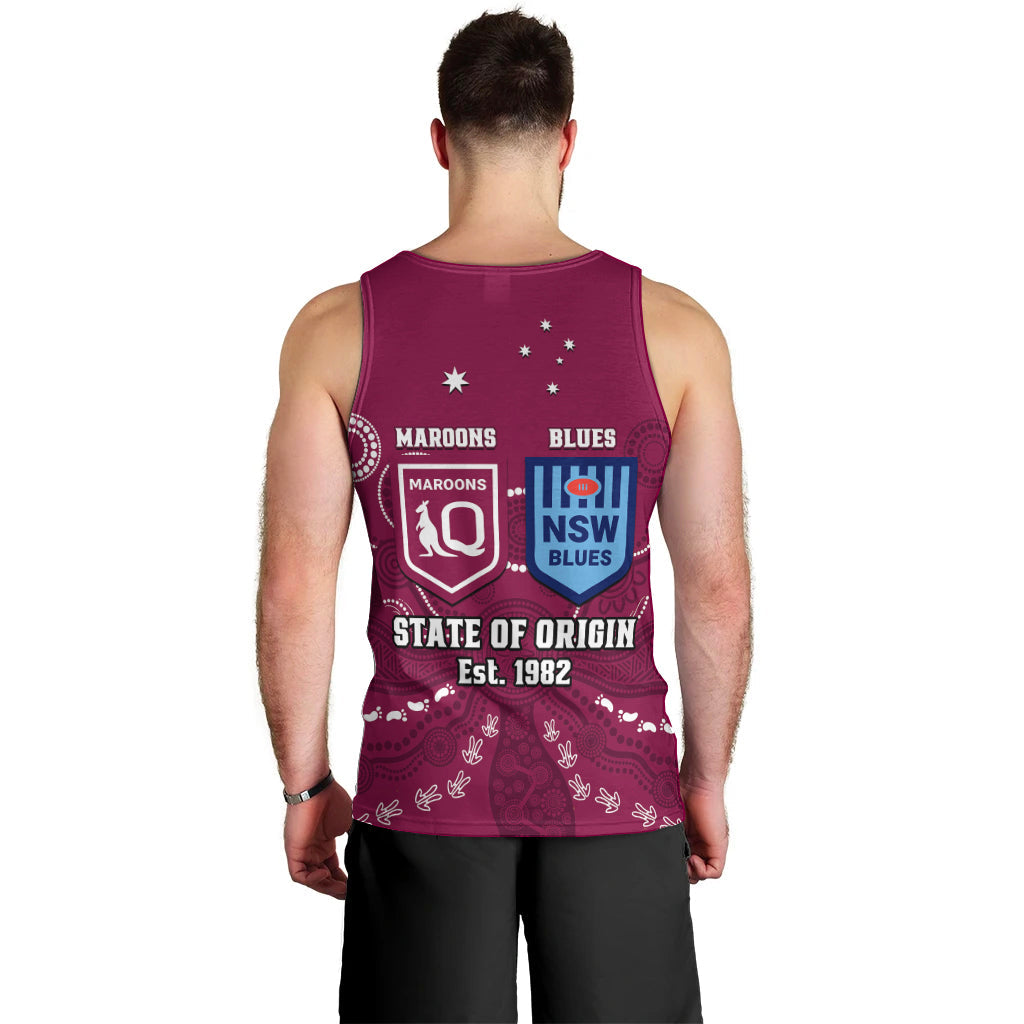 QLD Maroons and NSW Blues Rugby Men Tank Top State of Origin 2023 Indigenous Maroon - Vibe Hoodie Shop