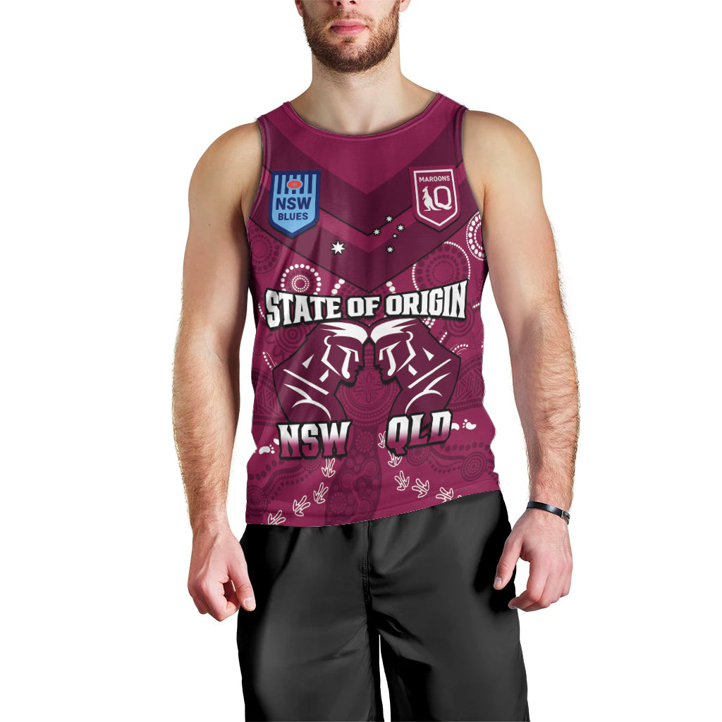 QLD Maroons and NSW Blues Rugby Men Tank Top State of Origin 2023 Indigenous Maroon - Vibe Hoodie Shop