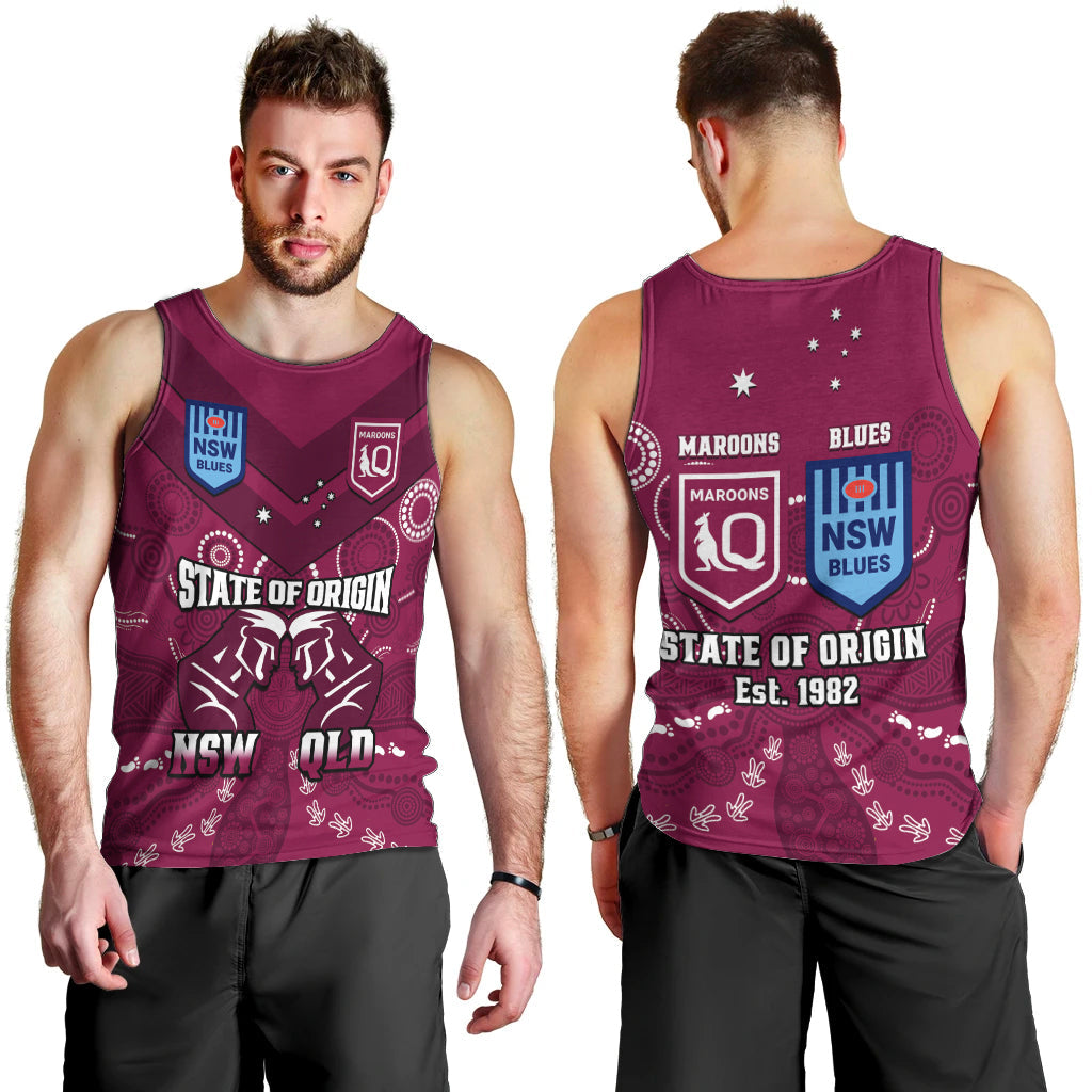 QLD Maroons and NSW Blues Rugby Men Tank Top State of Origin 2023 Indigenous Maroon - Vibe Hoodie Shop