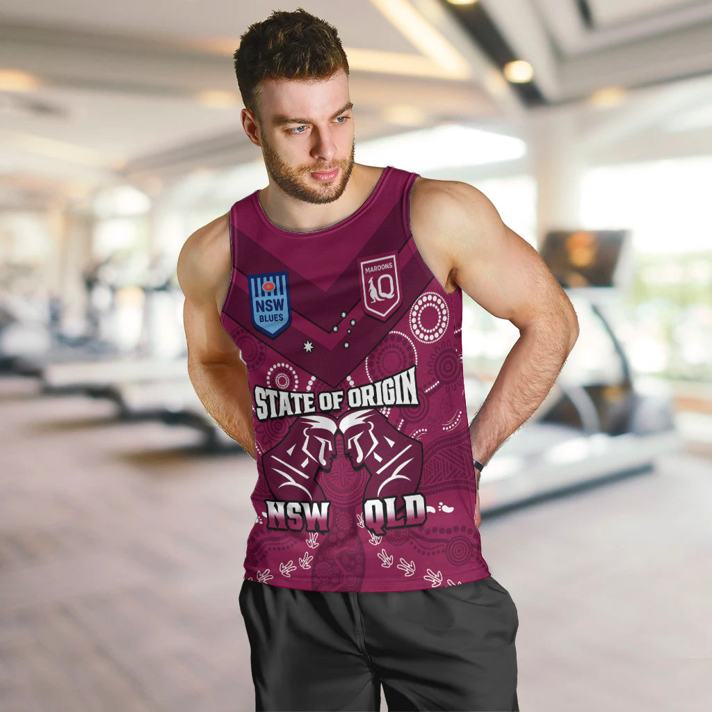 QLD Maroons and NSW Blues Rugby Men Tank Top State of Origin 2023 Indigenous Maroon - Vibe Hoodie Shop