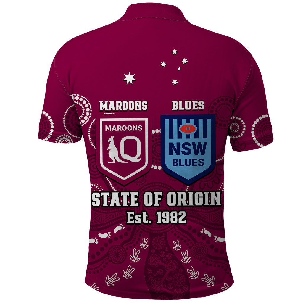 QLD Maroons and NSW Blues Rugby Polo Shirt State of Origin 2023 Indigenous Maroon - Vibe Hoodie Shop