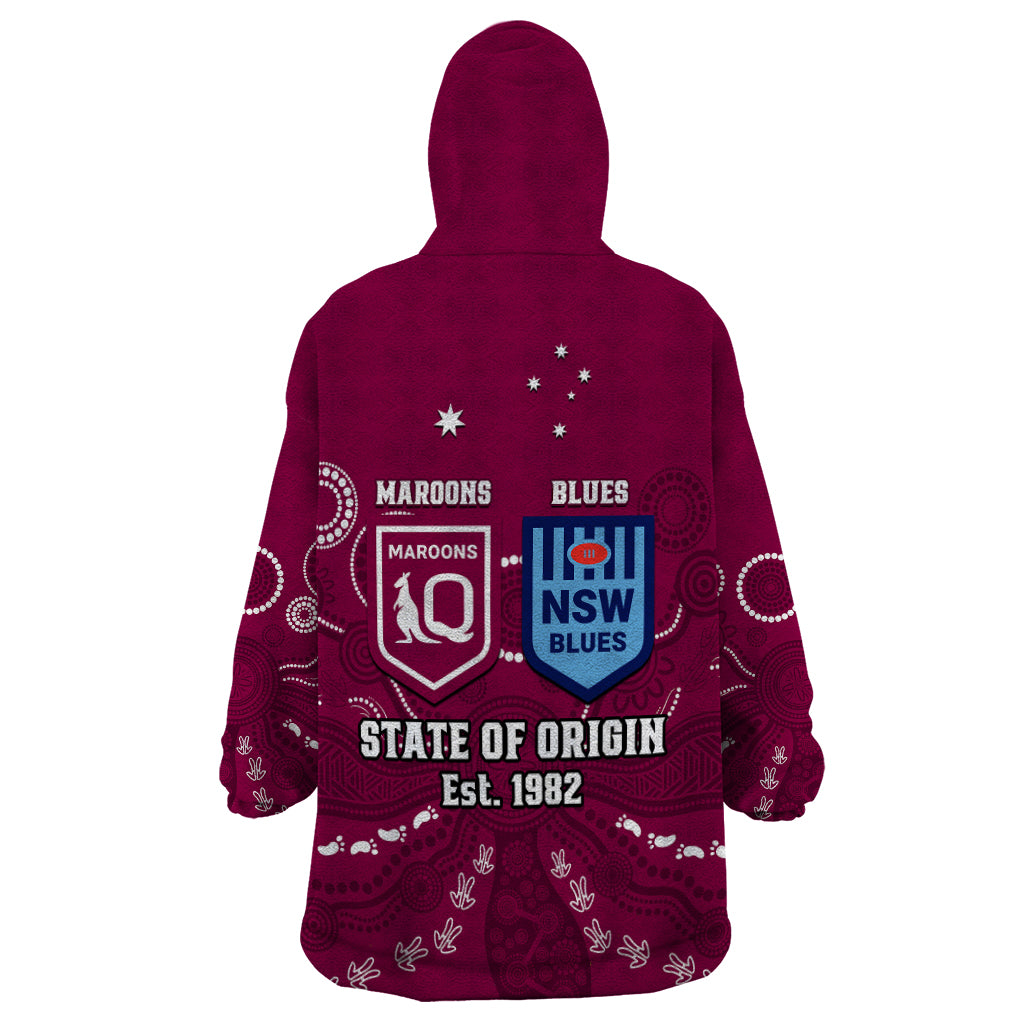 QLD Maroons and NSW Blues Rugby Wearable Blanket Hoodie State of Origin 2023 Indigenous Maroon - Vibe Hoodie Shop