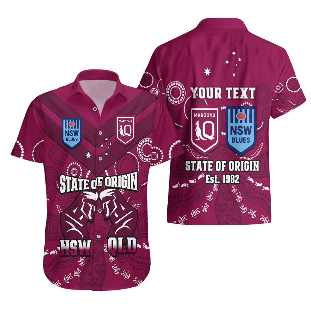 Personalised QLD Maroons and NSW Blues Rugby Hawaiian Shirt State of Origin 2023 Indigenous Maroon - Vibe Hoodie Shop