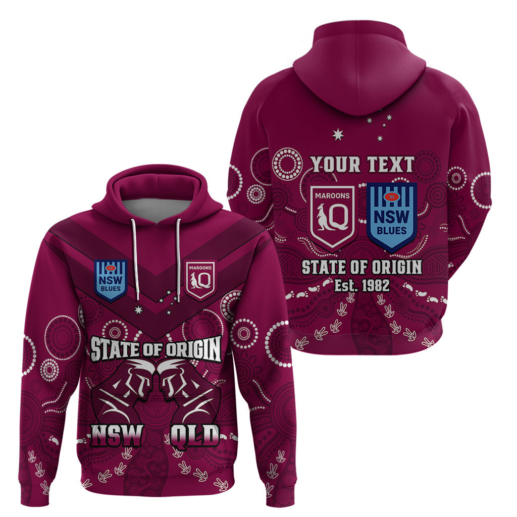 Personalised QLD Maroons and NSW Blues Rugby Hoodie State of Origin 2023 Indigenous Maroon - Vibe Hoodie Shop